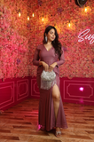 Women's V-Neck Stripe Shimmer Gown Dress