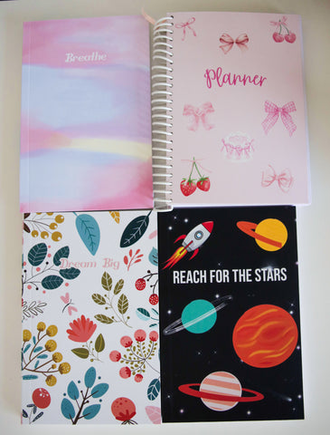 2025 Combo 1  Cute Bow Planner & Desk Calendar & 3 Notebooks