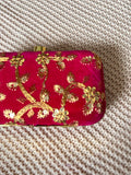 Pink Velvet Golden Clutch Bag