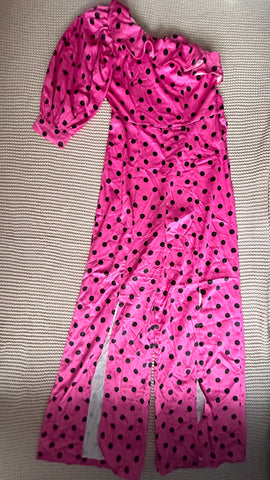 Pink Polka Dot One Shoulder Jumpsuit