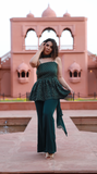 Women's Dark Green Peplum Kurta Set with Bell Bottom Pant