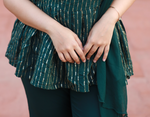 Women's Dark Green Peplum Kurta Set with Bell Bottom Pant