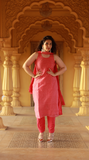 Women's Pink & Golden Embroidered Kurta Set