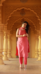 Women's Pink & Golden Embroidered Kurta Set